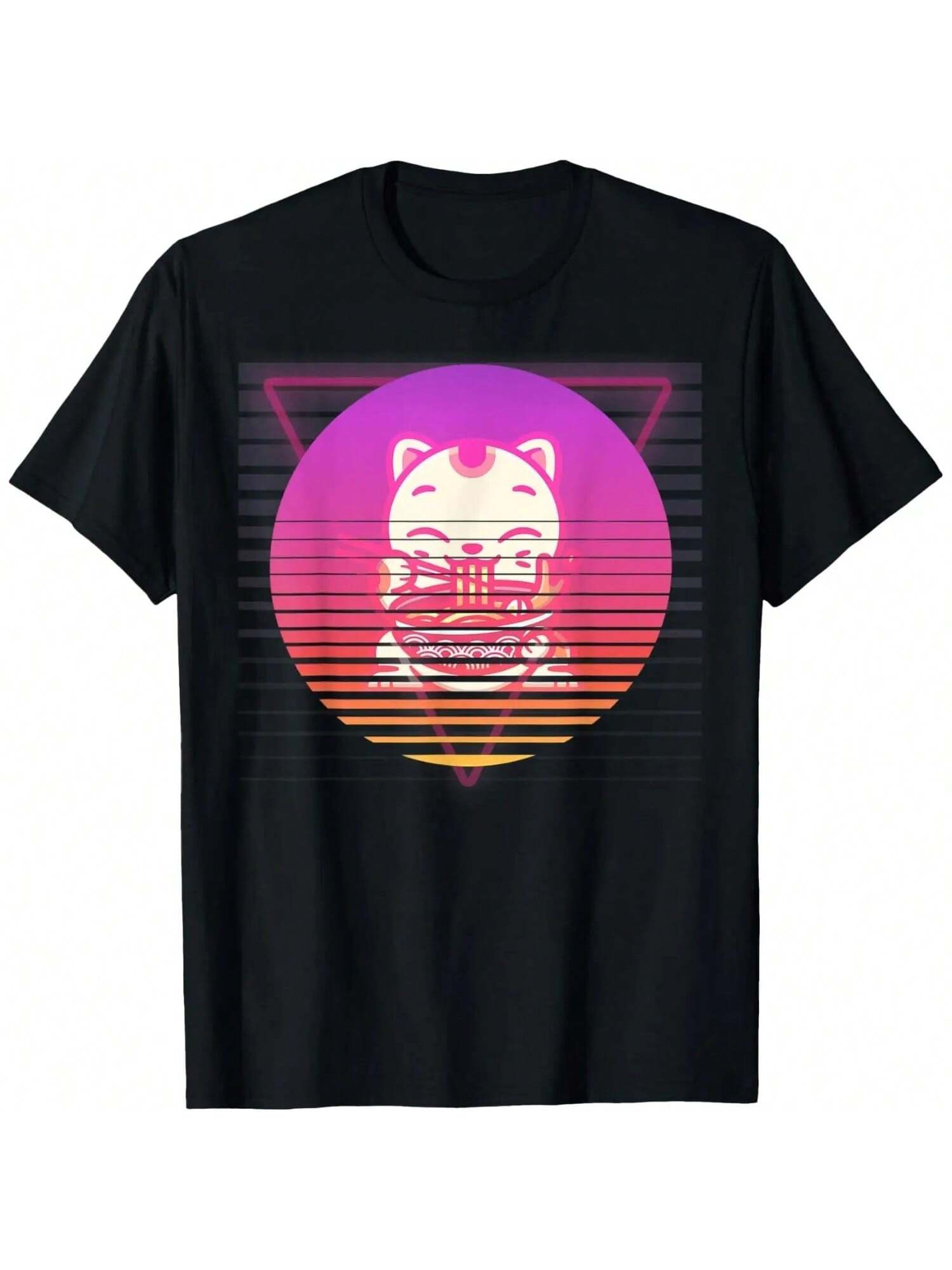 Kawaii Cat Anime Raunisex Japanese Retro Vaporwave 80s 90s T-Shirt S разноцветный