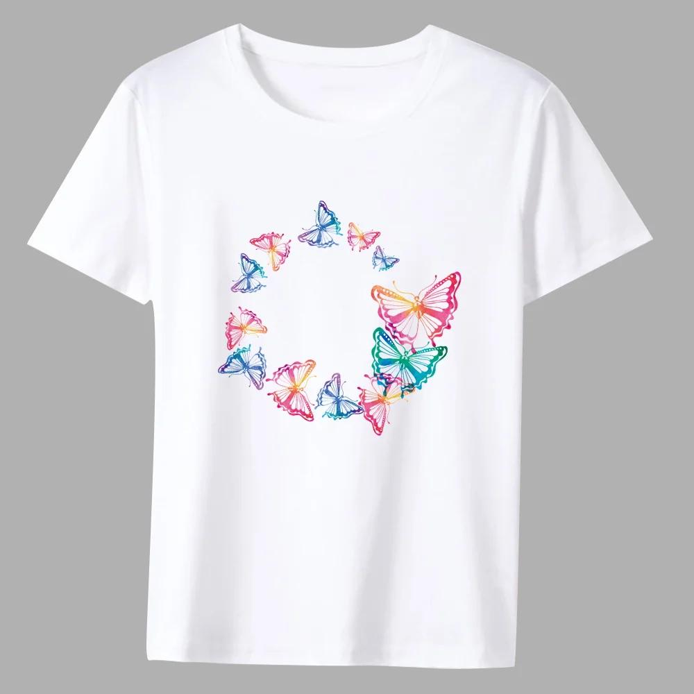 Men's T-shirt Classic Butterfly Print Pattern Series Fashion Casual Simple Round Neck Commuter Wear Comfortable White Men's Top