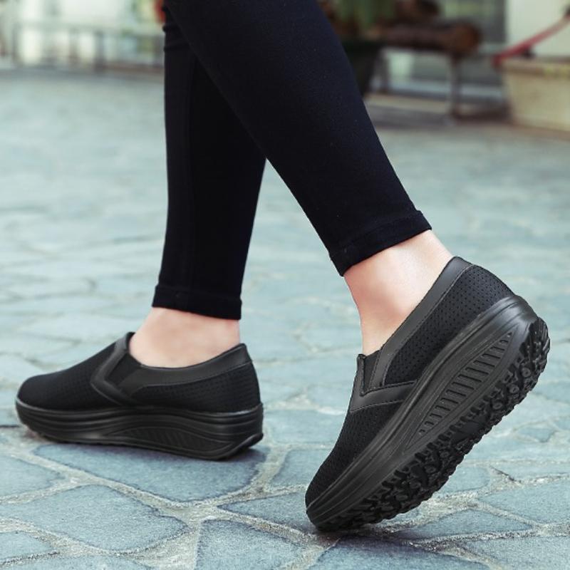 Women Slip-on Loafers Breathable Mesh Casual Walking Shoes Fashion Platform Shoes Rocker Shoes Wedge Heels