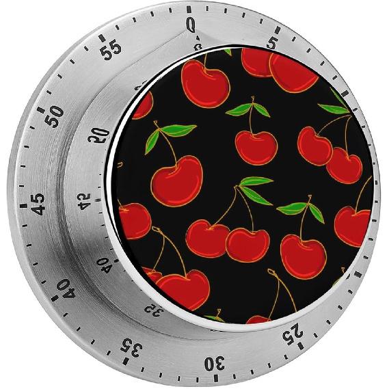 Cherry Berries Stainless Steel Kitchen Timer 60 Minute Wind Up Magnetic Timer Clock for Cooking Baking