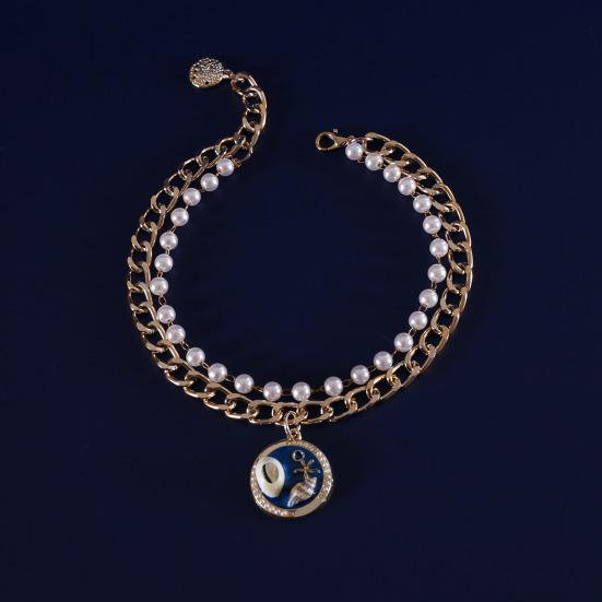 Faux Pearl Pet Necklace for Cats Dogs Adjustable Double-Layer Cat Collar with Ocean Theme Pendant for Wedding Birthday Accessory