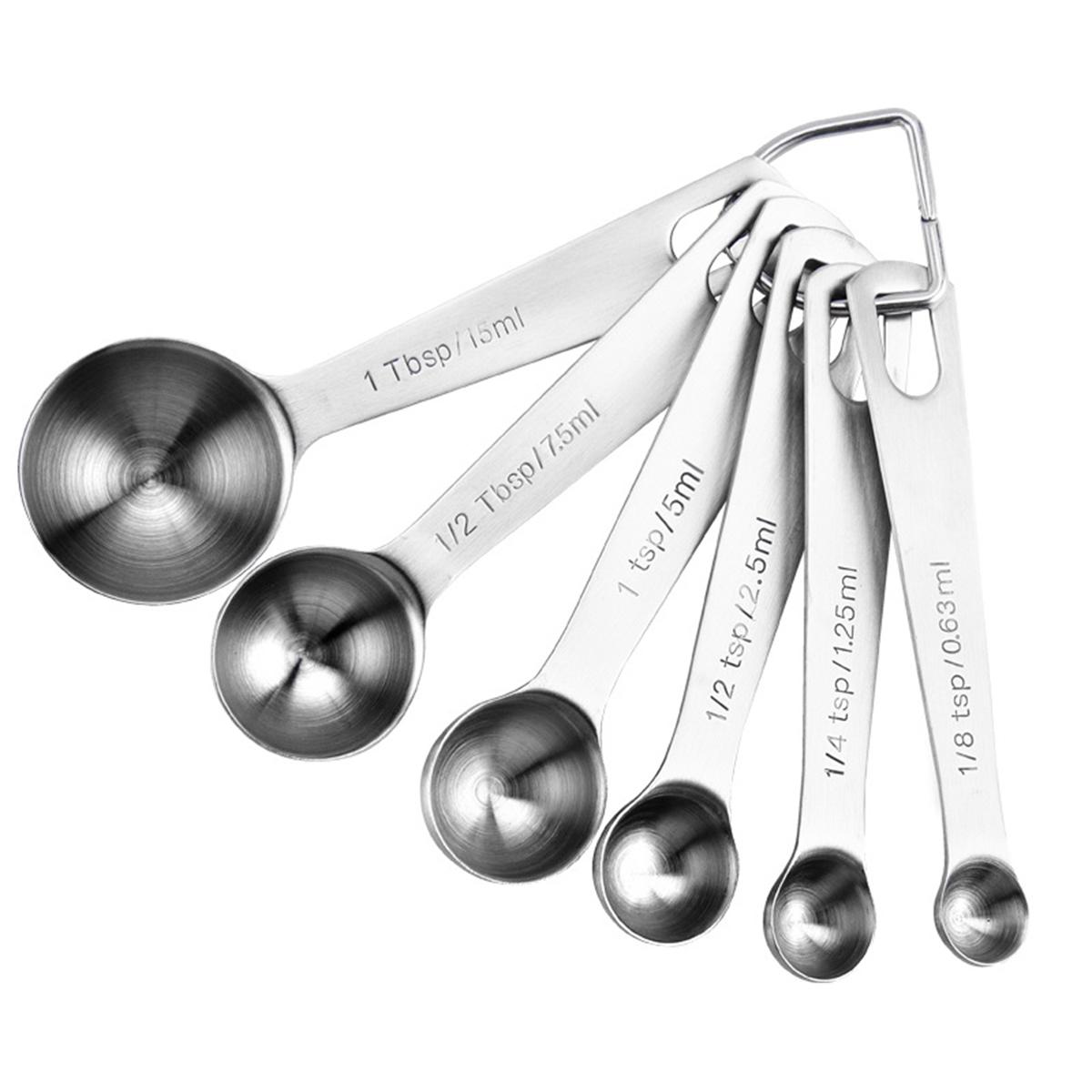 

6 Pack Stainless Steel Measuring Spoons Thick Kitchenware Large Spoon Small Spoon Liquid Coffee Seasoning Compact Storage