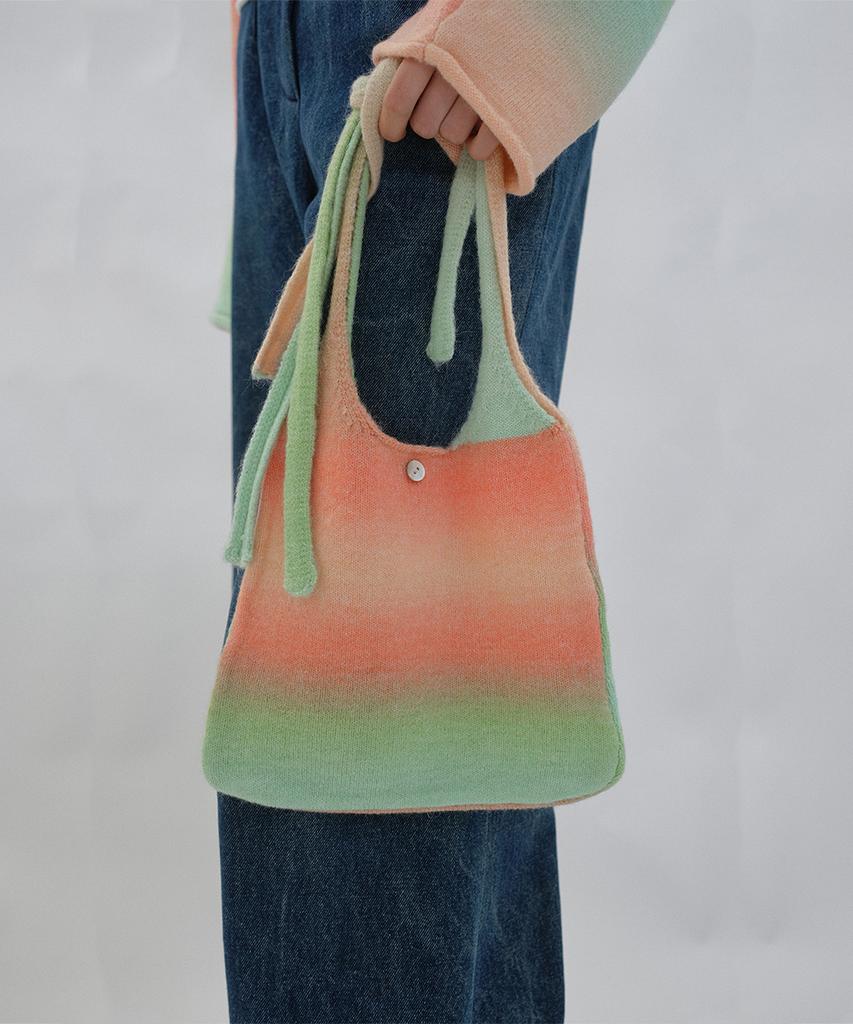 Piscess Ribbon Knit Tote Bag_Green Coral