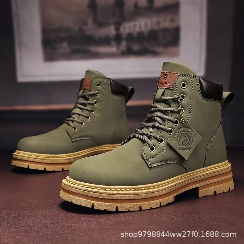 Vysoké boty Pánské kožené boty Móda Motocyklové kotníkové vojenské boty pro muže Zimní boty Pánské boty Šněrovací Botas Hombre