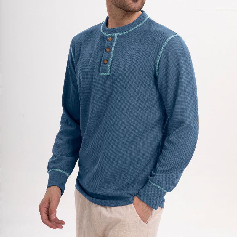 

Solid Color Waffle Men s Long Sleeve Slim Fit Top Autumn Winter S