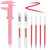 2 Pcs Eyebrow Mapping Pen, Microblading Brow Mapping Pen with 4 Replacement Refills and 1 Pink Ruler, Red Eyebrow Pencil for Women, Makeup Skin