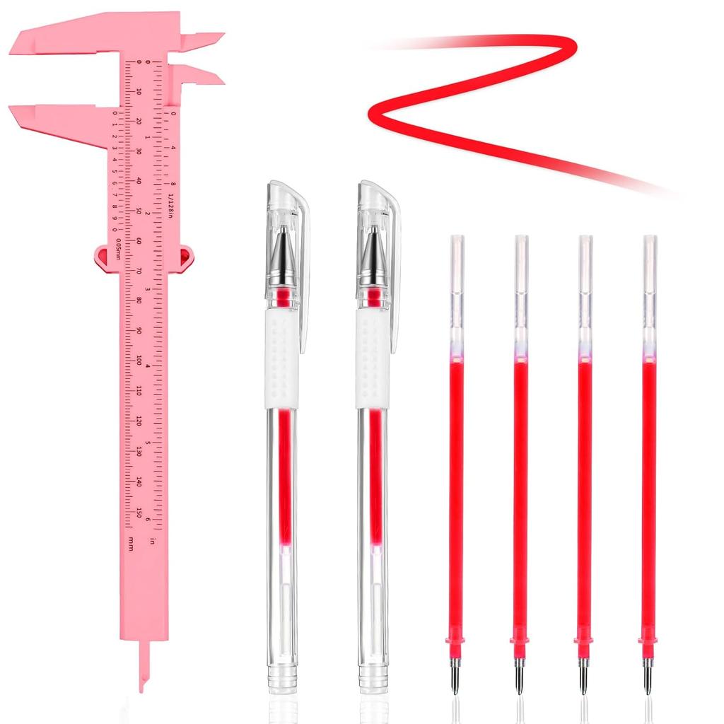 2 Pcs Eyebrow Mapping Pen, Microblading Brow Mapping Pen with 4 Replacement Refills and 1 Pink Ruler, Red Eyebrow Pencil for Women, Makeup Skin
