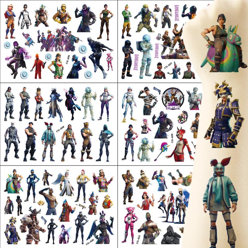 6pcs Fortnite Temporary Face Body Sticker Set Water Transfer Skin Paint Halloween Party Supplies Decor Birthday Gift Kid Friendly Entertaining Fun