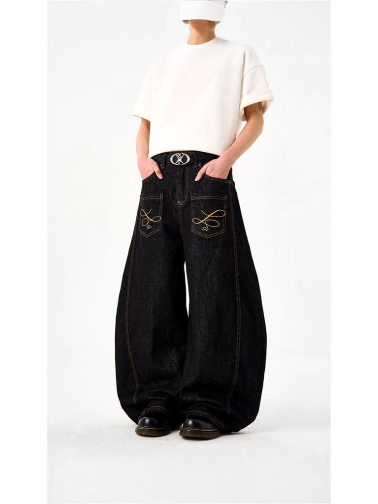 2025 Unisex Retro Hímzett Széles Szárú Farmer - Szúrásbiztos és Alkalmi Kaszás Stílus