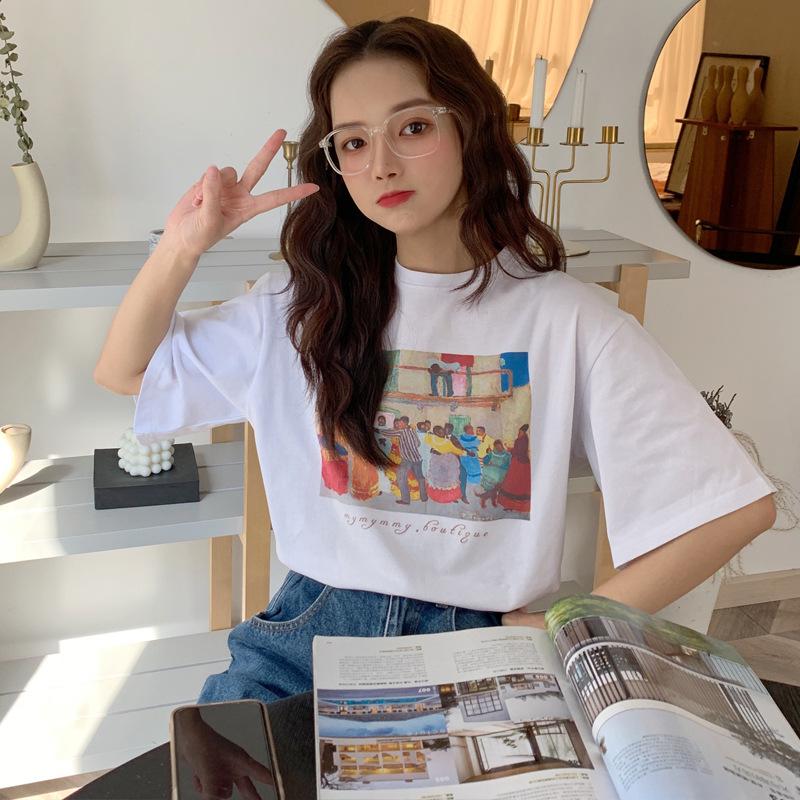 vintage funny cartoon print high street white short sleeved t-shirts for women's summer casual oversized t shirt harajuku streetwear tshirt y2k tops