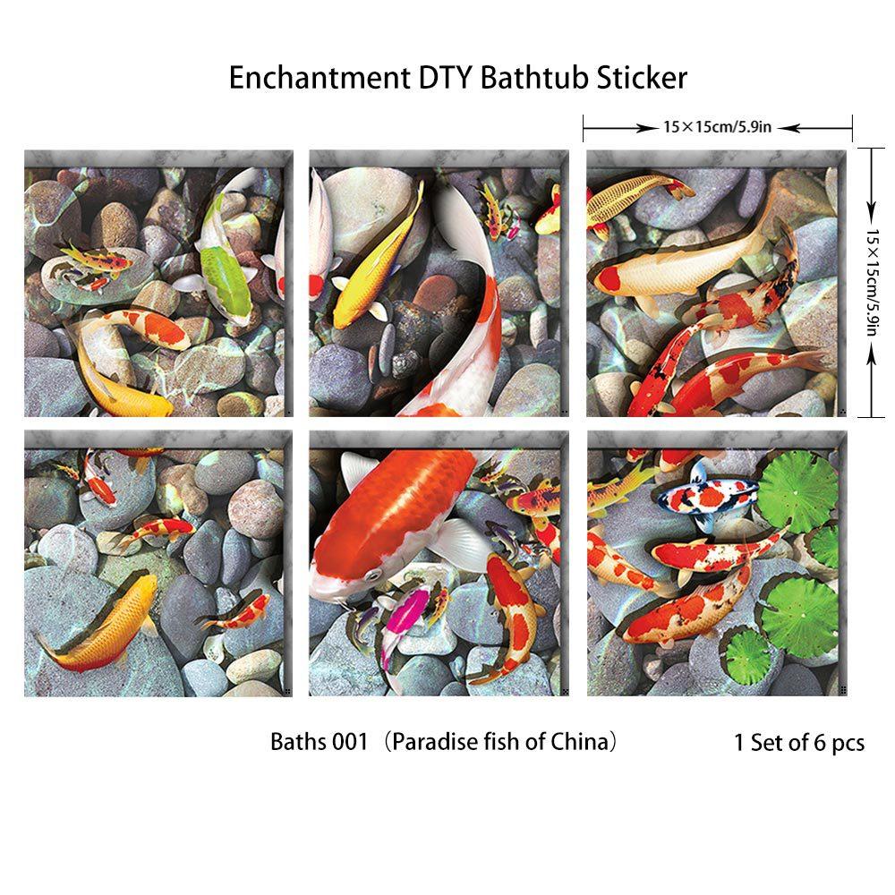 6PCS Fisch Badewanne Aufkleber rutschfeste wasserdichte 3D-Effekt selbstklebende Badezimmer Aufkleber PVC abnehmbare dekorative Wandbild