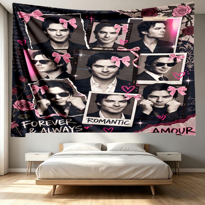 Damon Salvatore Print Tapestry - Portable Wall Decor Cloth, for Home, Dorm, Travel, Bedroom, Living Room - Ideal Birthday Housewarming Gift