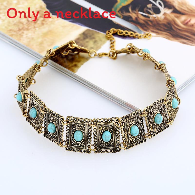 

Vintage Geometric Square Pendant Necklace With Faux Turquoise Embellishments For Women GoldBlue