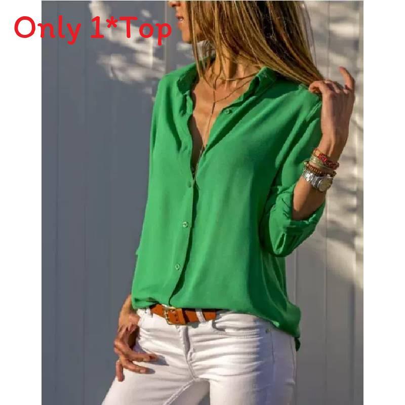 Womens Long Sleeve V Neck Button Chiffon Blouse With Cotton Polyester For Office Casual Wear