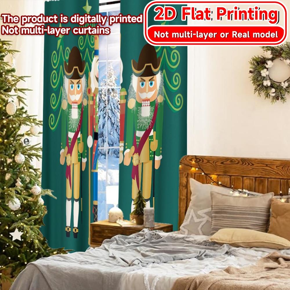 2pcs, 2D FLAT PRINTING Curtains (Without Rod) Nutcracker Trio Holiday Printed Curtains Versatile Durable Polyester Curtains