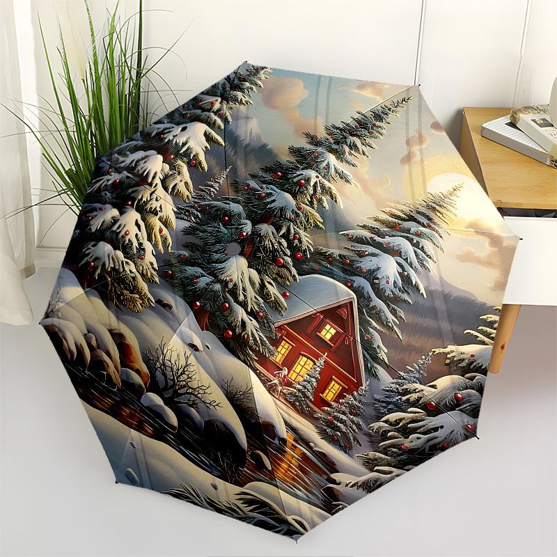 

Winter Scene Automatic Folding umbrella Compact 8 rib Design, Unique Style, Suitable for Everyday Outdoor Use, Perfect Gift for Friends and