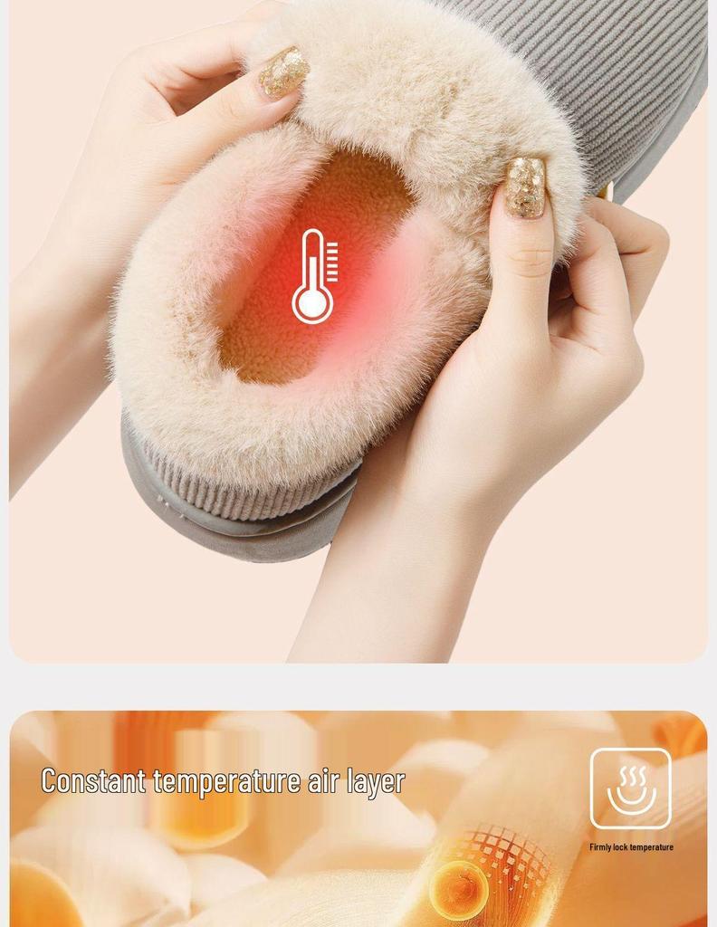 Duchen Thick-Soled Winter Cartoon Plush Slippers - Comfortable, Warm Heel-Covering Cotton Shoes for Men and Women