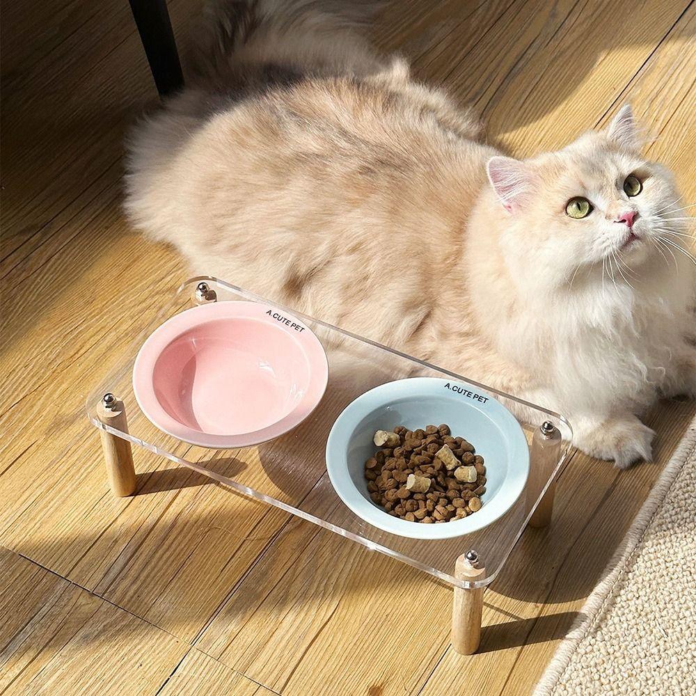 Protect Cervical Spine Raised Cat Feeder Single/Double Bowl Cat Drinking Feeding Bowl  Indoor
