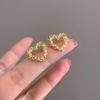 Silver Plated Hollow Heart Cubic Zirconia Stud Earrings