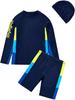 BASADINA Boys' Rash Guard Swimsuit, 2-Piece Long Sleeve Quick Dry Bath Suit, UPF 50+, Summer Beach Swimsuit with Hat, Sizes 4-14T