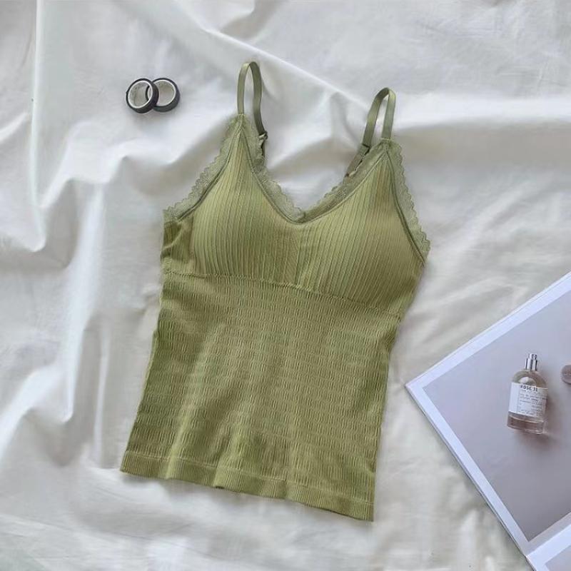 

Women Chest Wrap Camisole Summer Lace Tank Top Slim Fit Vest Sleeveless Base V-neck Camisoles Adjustable Strap Chest pad Tops one size темно-зелений колір