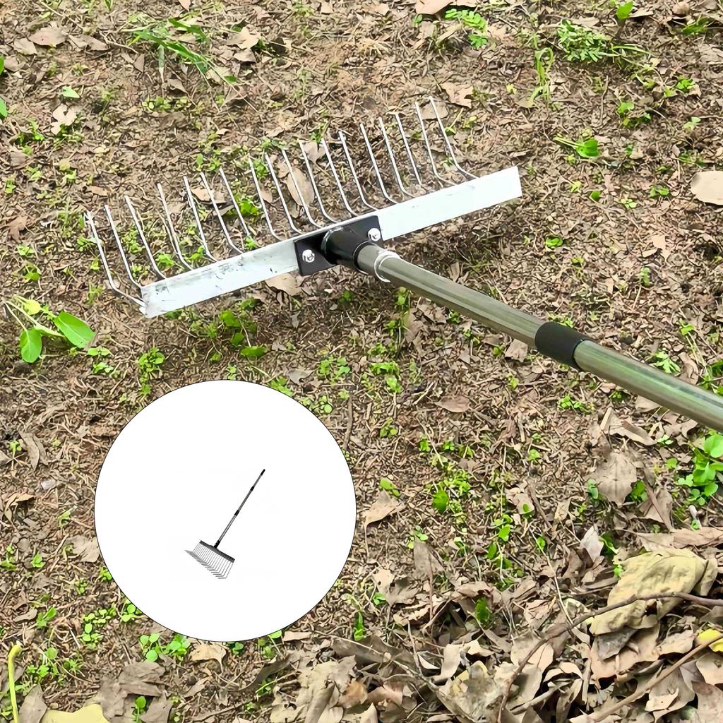 Sturdy Steel Rake With Ergonomic Handle For Efficient Lawn Yard Debris Cleaning And Pet Waste Removal Cleaning Tool