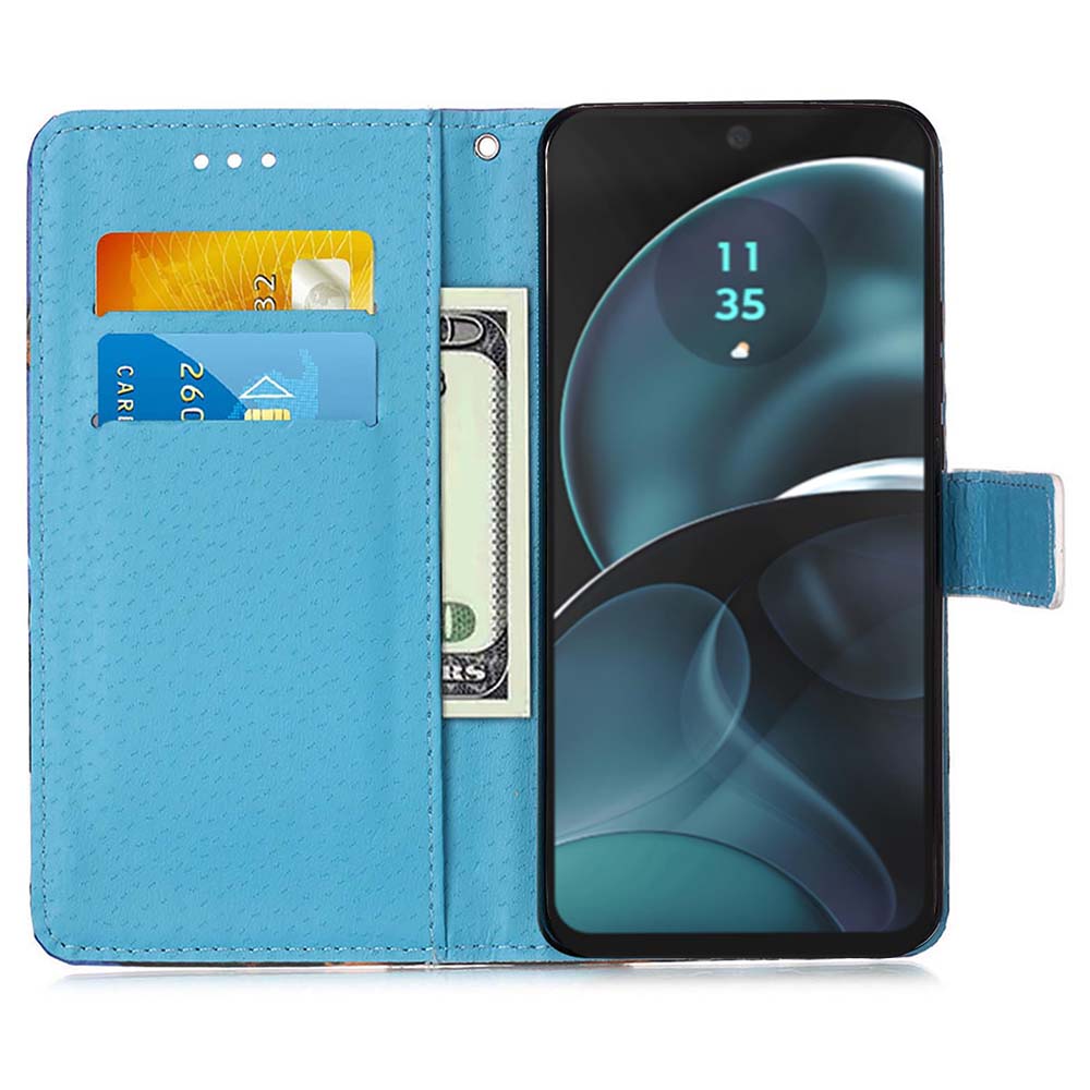 

For Motorola Moto G Play 5G (2024)/Moto G 5G (2024) Leather Case with Strap Pattern Printing Phone Stand Cover Butterfly and Heart