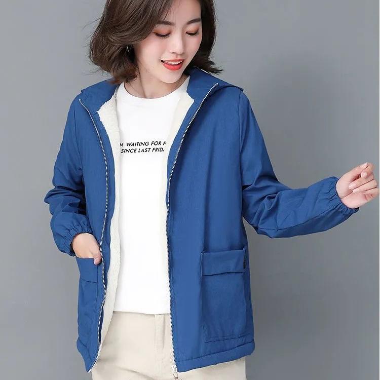 Women's Fleece Jacket Autumn Winter Short Thick Warm Zipper Jacket Loose Women's Hooded Coat Plus Size