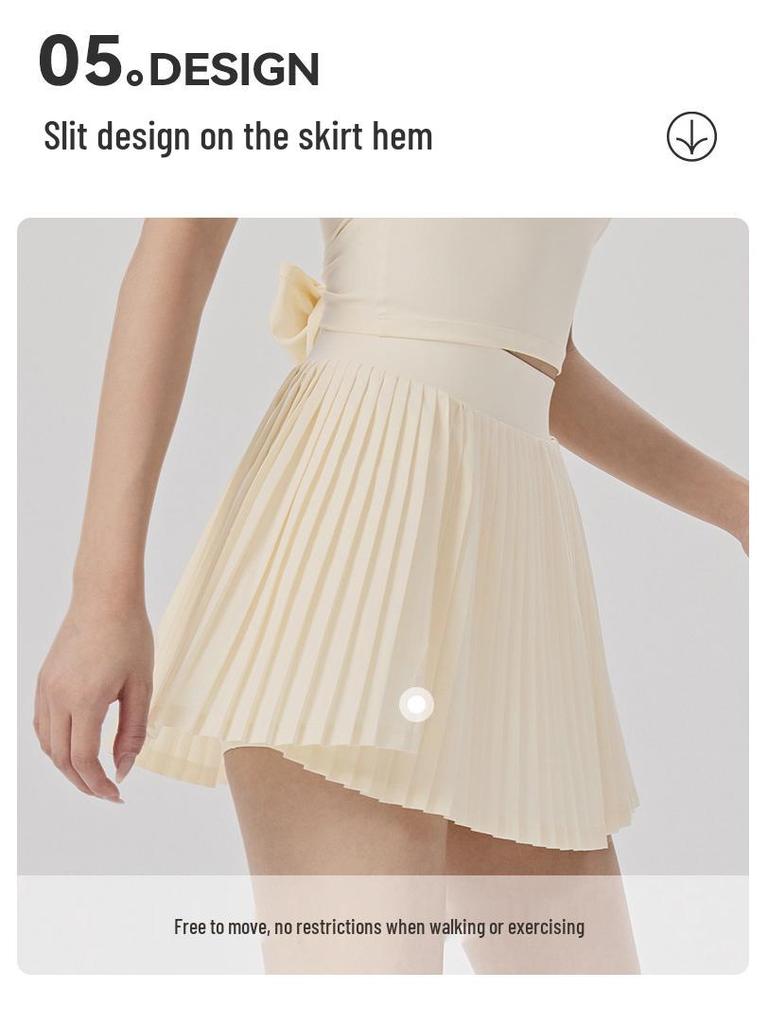 Women's Short Sleeve Yoga Suit & Pleated Tennis Skirt Set