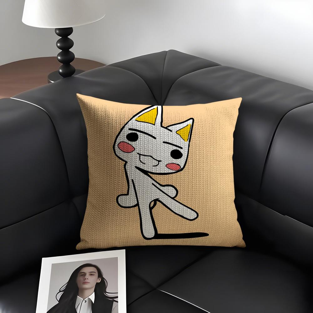 I-Inoue Toroo Cartoon Cushion Cover Natural Linen Organic Fabric Double-Sided Printing Sofa Home Decor Gift Pillow Case