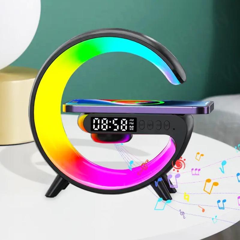 Bluetooth Speaker Holder Bedroom Ambient Lighting and Alarm Clock Creative Office Wireless Charging Stand for iPhone 17 Samsung