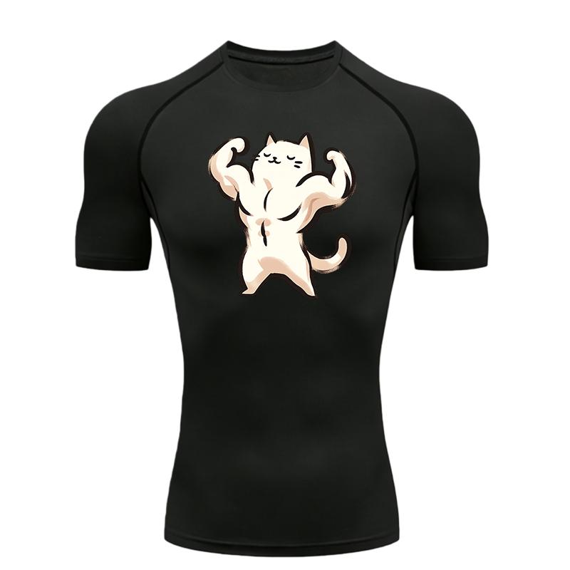 Fitness Cat Men's Sports T-shirt for Fitness  Training Compression Shirt Men Gym Jogging Running Workout T-Shirt Rashgard