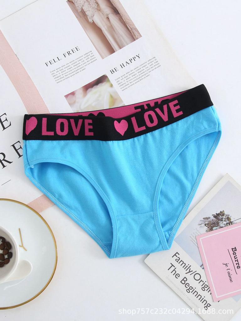Female Spring Summer Sexy Lovely Love Letter Print Comfortable Elastic Band Low Waist Briefs