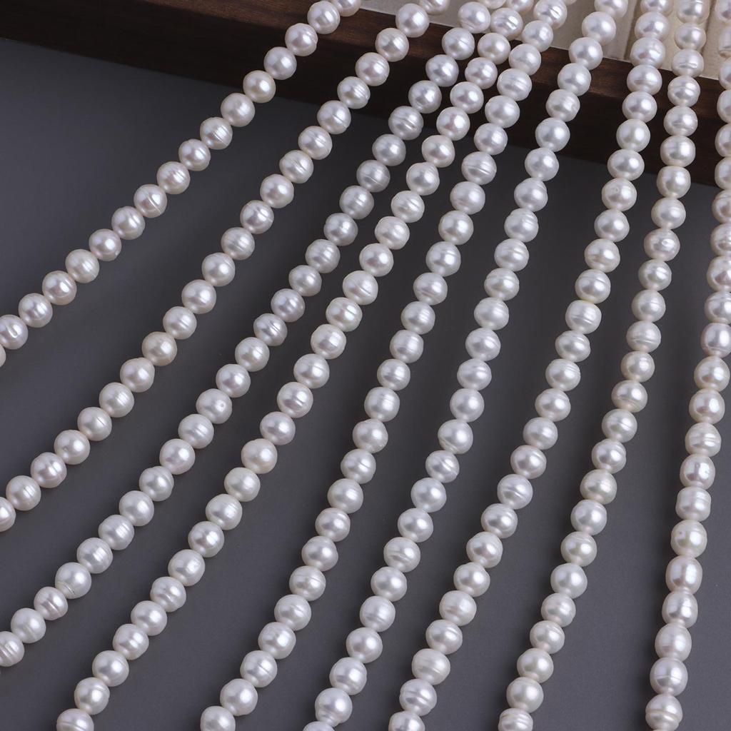 Ultra-Strong Light 7mm Ribbed Freshwater Pearl Wheel Bead for DIY Jewelry.