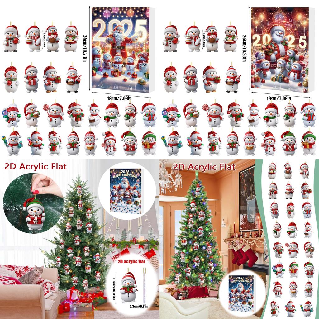 Christmas Snowman Acrylic Hanging Decor With 24 Pieces For Holiday Festivities