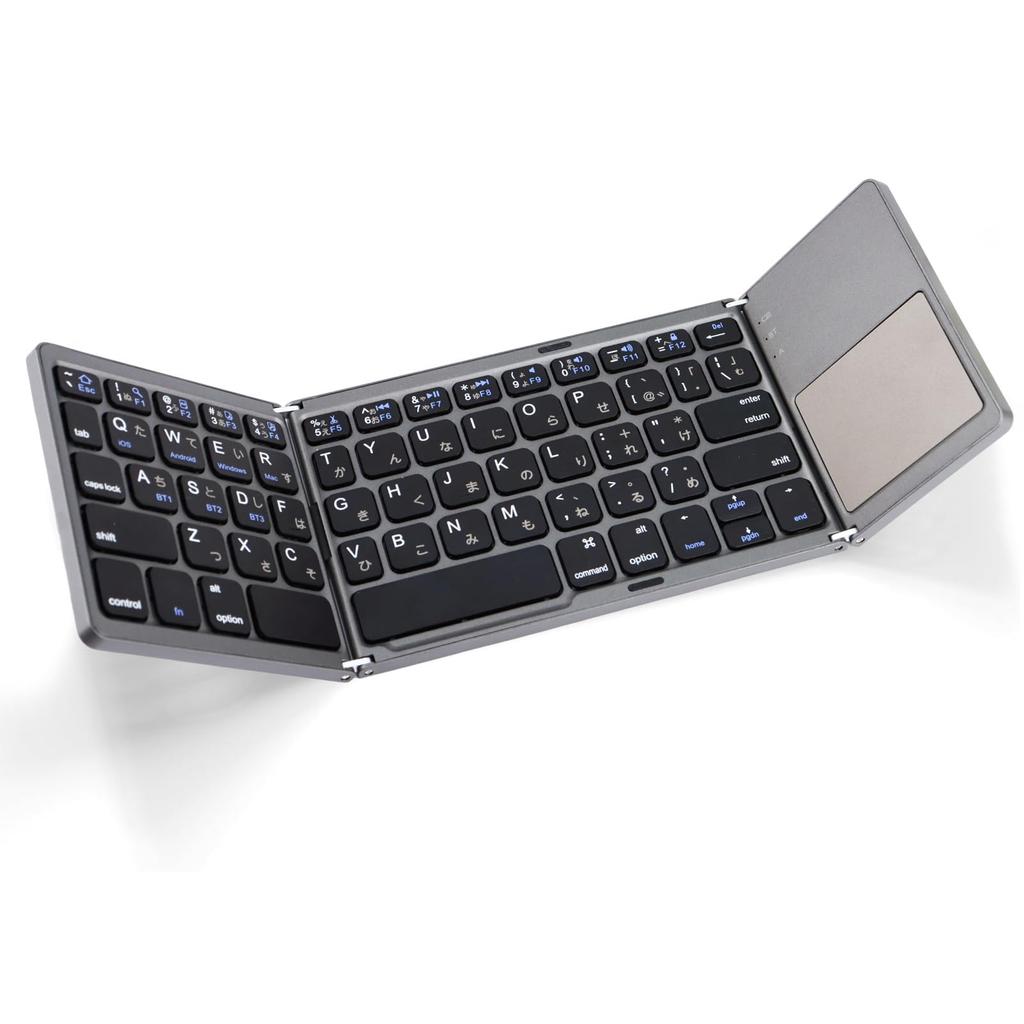 [4-Channel] Bluetooth Wireless Folding Keyboard, 3mm Thin  Built-in Touchpad, Hiragana Engraving, Type-C Charging  Simultaneous Connection for iOS,