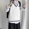College Style Sleeveless V Neck Sweater Vest Autumn Winter Patchwork Color Twist Men Knitted Vest Daily Clothing