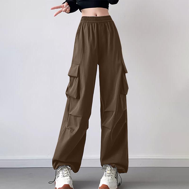 

Женские летние прямые брюки-карго ZANZEA с эластичным поясом и принтом на карманах S коричневый