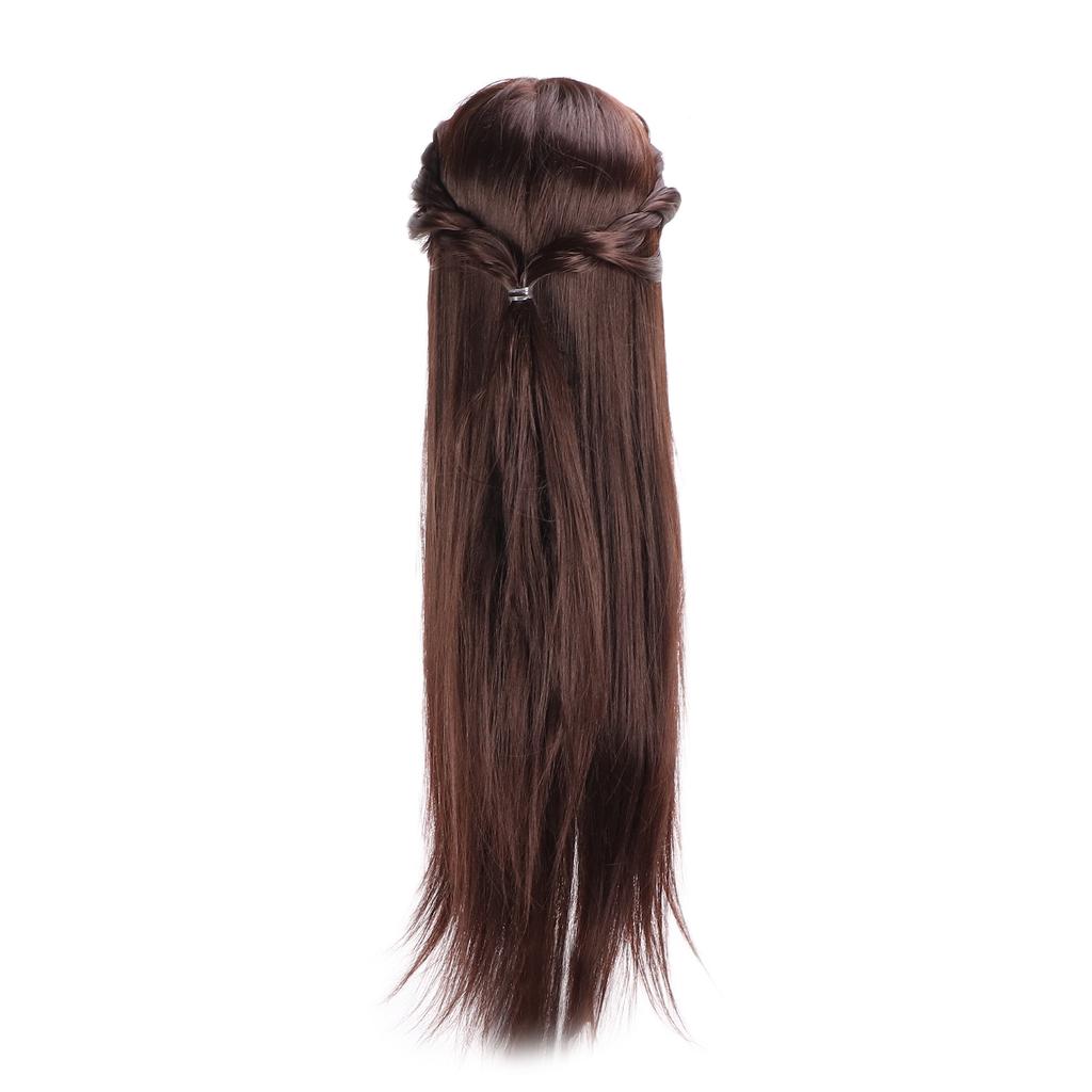 Hair Mannequin Head Dark Brown Hair Braiding Practice Hairdressing Mannequin Head (with Makeup)