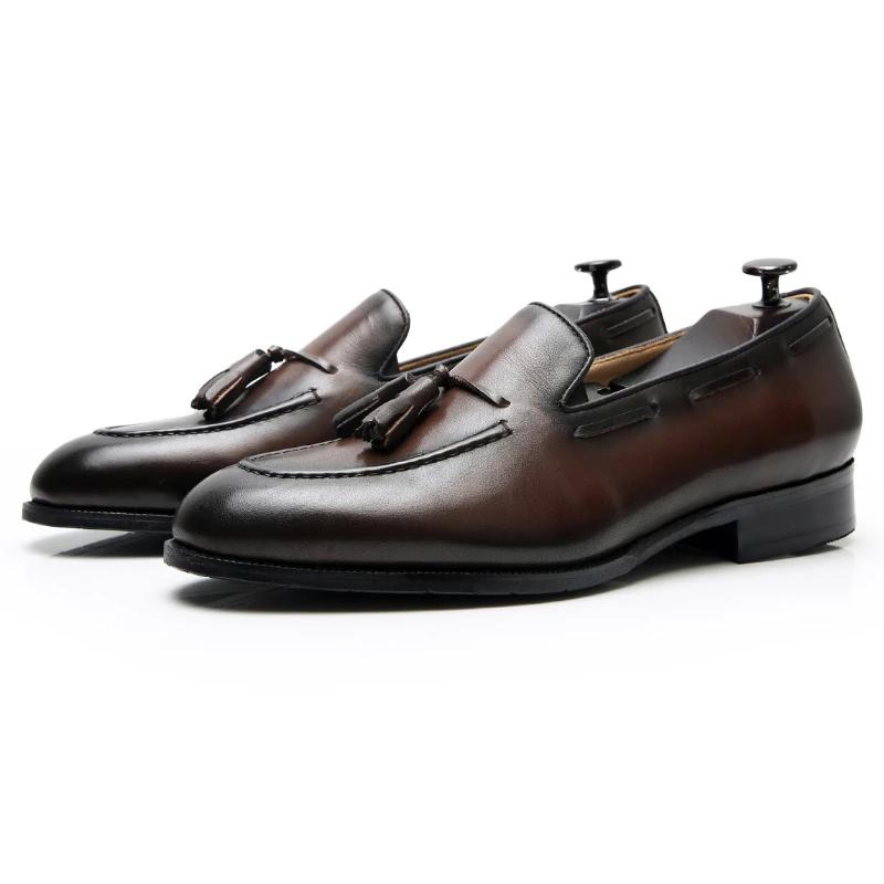 

Плюс 37-45 Дизайнерские брендовые мужские туфли из натуральной кожи Мокасины Мужские лоферы с кисточками Винтажные повседневные мужские туфли без застежек для светской вечеринки 42 коричневый