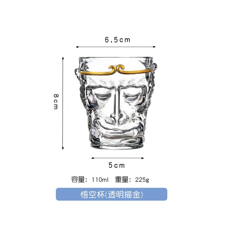 Sun Wukong Shaped Lead-Free Crystal Glass Whiskey Cup Chinese Style Transparent Frosted Drinkware Glass Mug Teacup Gift