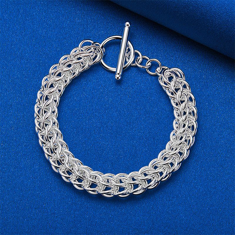 Elegant 925 sterling silver 8-inch exquisite woven bracelet, fashionable men's and women's wedding party jewelry accessories