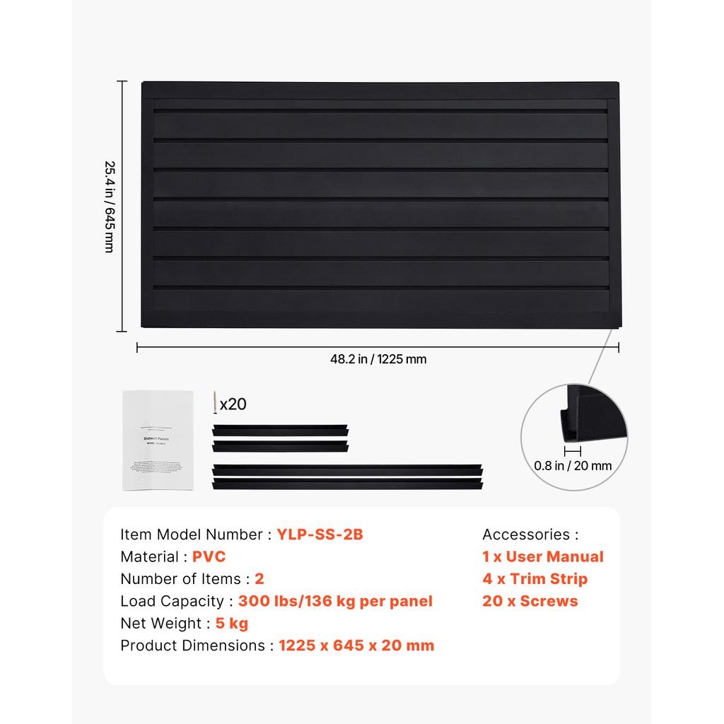 VEVOR 8/16/32sq.ft Slat Wall Paneling 2/4/8 x 4 ft PVC Garage Slatwall with DIY Cutting & Easy-to-Install Adjustable for Storage