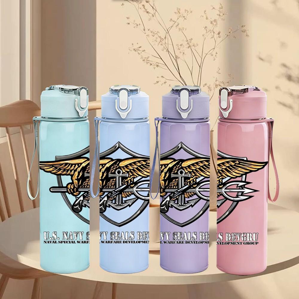 1PC Gold Wing Emblem 750ml Sports Water Bottle Leakproof Straw Lid Outdoor Office Home