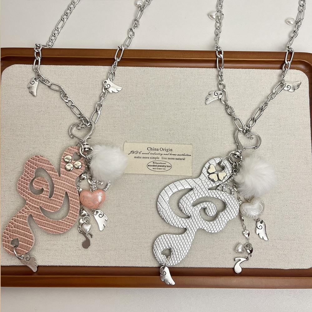 Harajuku Heart Pendant Necklace Y2K Furball Wing Chain Choker Musical Notes Necklace  Unisex