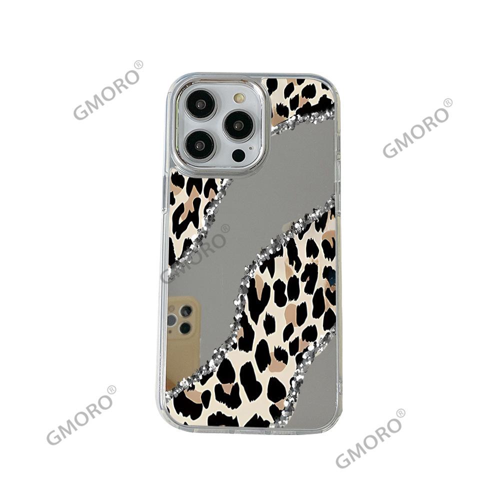 European and American broken diamond leopard print iphone17 mirror mobile phone case Apple 16promax advanced sense mirror mobile phone case 14