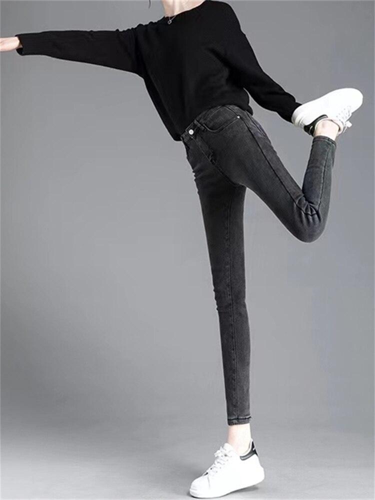 

Новинка 2022 года, весна-осень, женские узкие брюки для отдыха, женские брюки-карандаш, высокая талия, дизайн с пуговицами, модные джинсы до щиколотки 32 серый