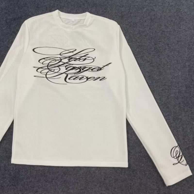 

Европейские и американские Y2K темные ретро принтованные уличные трендовые топы с длинным рукавом для мужчин и женщин S белый