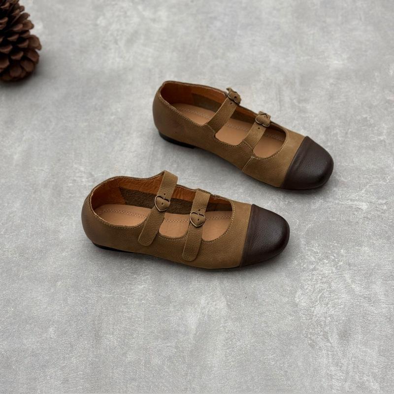 Pravé kožené boty, jaro/léto, vintage, ručně vyrobené, čtvercové, ploché, měkké hovězí boty pro ženy