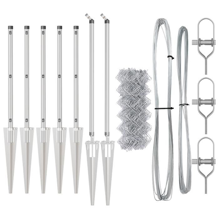 VidaXL Clôture en treillis métallique avec 7 poteaux pointus 1x10 m en acier galvanisé 3351213